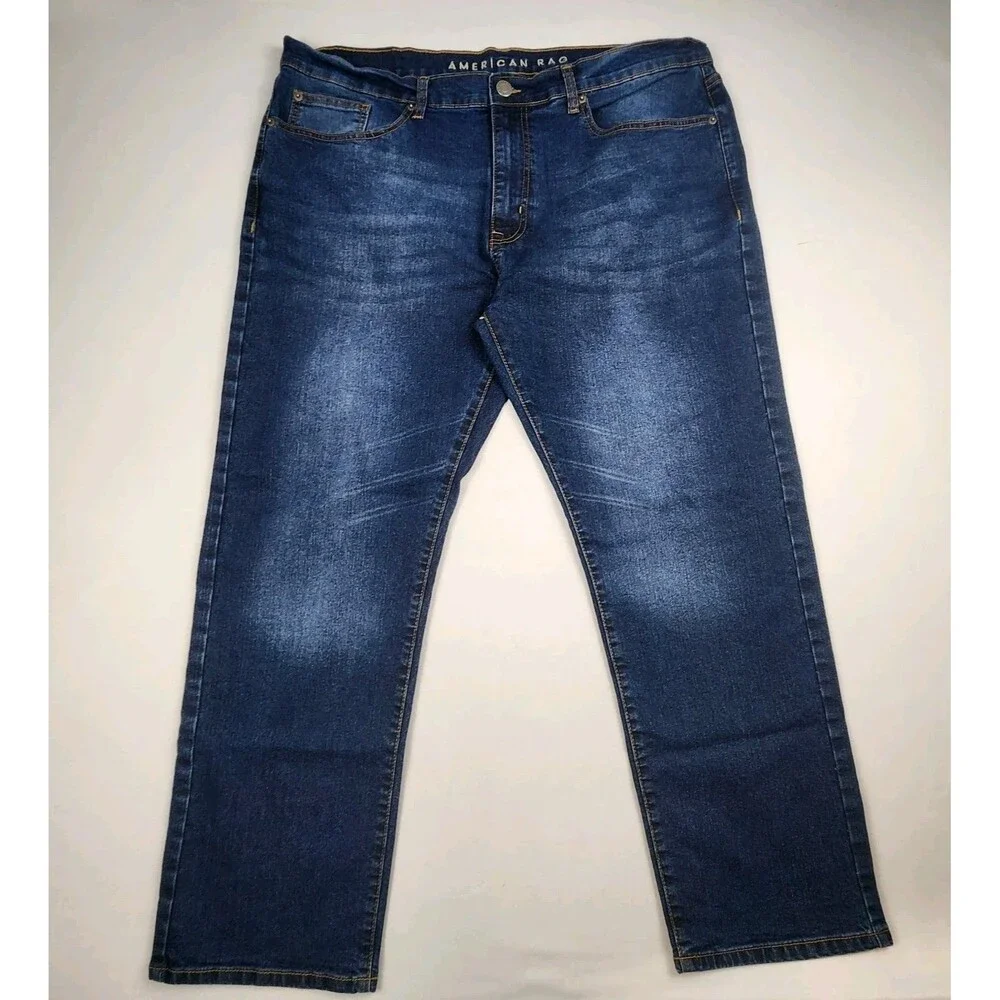 American Rag Comfort Stretch Jeans Men 38x30 Distressed Whiskering Med/Dark Wash